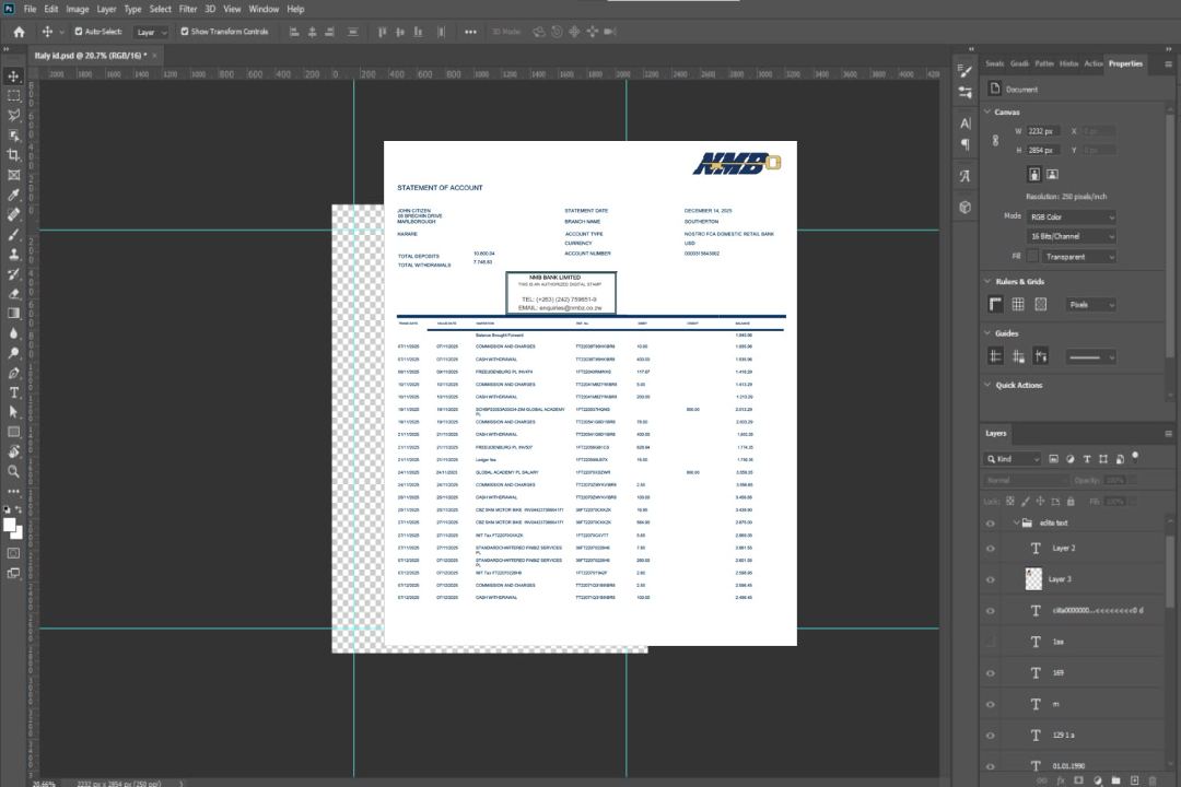 Relevé de compte de la Zimbabwe NMB Bank Modèle Word et PDF template